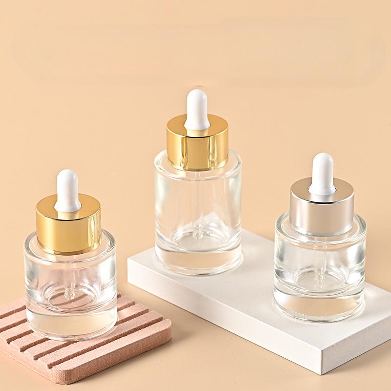 40ml large circle flat shoulder dropper bottle essence solution bottle 50ml thick bottom glass sub bottle