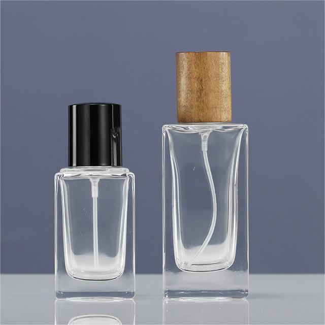 Square glass bottle 30ml 50ml bayonet transparent perfume bottle toner fine spray cosmetic bottle