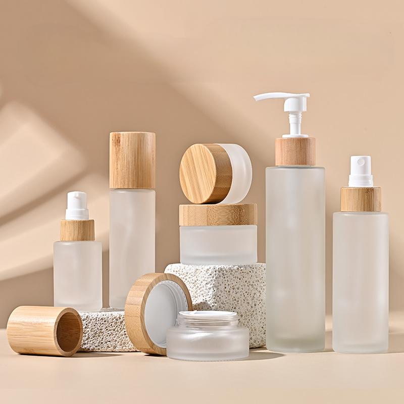 Bamboo and wood series set bottle cosmetics subpackage facial mask cream bottle essence lotion bottle spray bottle